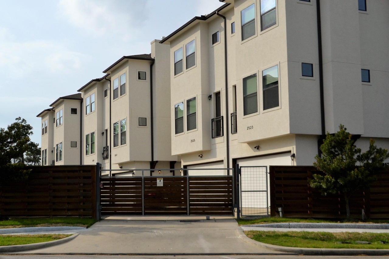 real-estate, for rent, rented, driveway, gated community, duplex, residential, architecture, outdoors, house, facade, building, window, street, pavement, daylight, sky, exterior, apartment, town, home, estate, real, modern, property, design, housing, structure, residence, set, collection, townhouse, rental, brown, fence, gate, grass, mowed, lawn, occupied, occupy, investment, people, real life, brokerage, dwelling, affordable, low income housing, middle class, lower class, first apartment, hotel, townhouse check point, houston, texas, check-point, rent, business, on post, security, guard, guard house, security post, post, alert, ready, safety, gates, lock-down, locked, closed, firm, real estate, street side, entrance, enter, nature, development, apartment complex, houston texas, town house, red, black gate, gated, secured, security gate